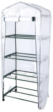 Asixxsix Serra, Serra per Piccole Piante da 27x19x62 Pollici a 4 Livelli con Ruote Girevoli a 360 Gradi, Porta con Cerniera, Copertura in PE Resistente Al Gelo, Serra Resistente per (WHITE)