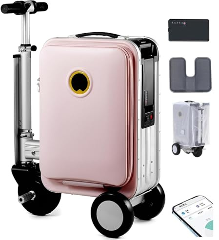 Smart åkbar resväska, lätt elektrisk bagageskoter för resor med digitalt lås, hårda resväskor med hjul, vattentät och lätt Pink-20L-SE3S