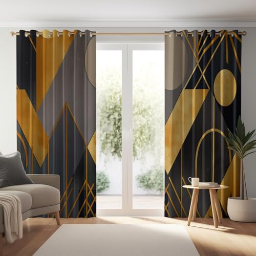 Schlafzimmer Verdunkelungsvorhang Modern 2er Set H138 x B117 cm cm,Polyester Gardine Dekoschals Vorhänge mit Modern Art Déco Geometrisch,Schalldicht Verdunkelungsvorhang Schwarz