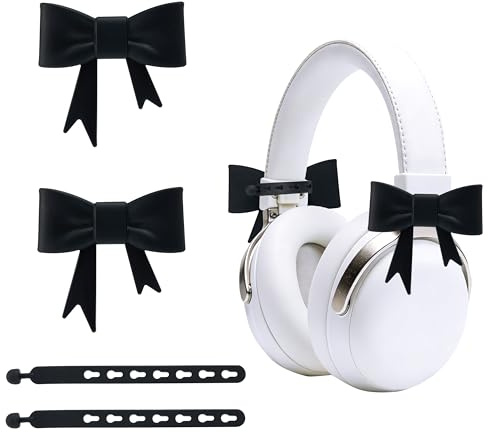 YAYAYOUNG 2 Pack Silicone Bow Decor Headphone Accessories, 3D Cute Earphone Accessories for Women Girls, Gamer Gift for Christmas,Gamer Girl Headphones Accessories-Black