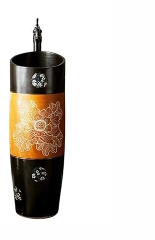 Sockelwaschbecken Keramik-Standwaschbecken im Industriestil, bodenstehendes Waschbecken mit Wasserhahn und Abfluss