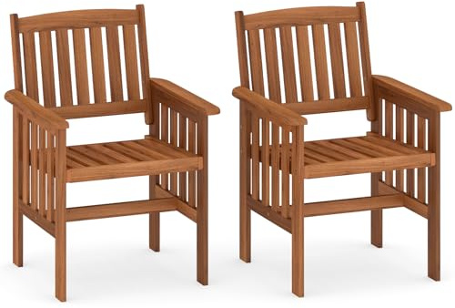 COSTWAY Gartenstühle Holz 2er Set, Holzstühle mit Armlehnen, Balkonstühle, Gartensessel für Garten, Balkon, Terrasse