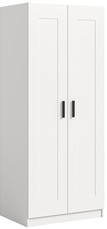 xonox.home – Kleiderschrank Visby 80x195x56 cm in Weiß – 2-türiger Wäscheschrank mit Kleiderstange & Einlegeböden – Modernes Design mit viel Stauraum für Kleidung & Textilien im Schlafzimmer