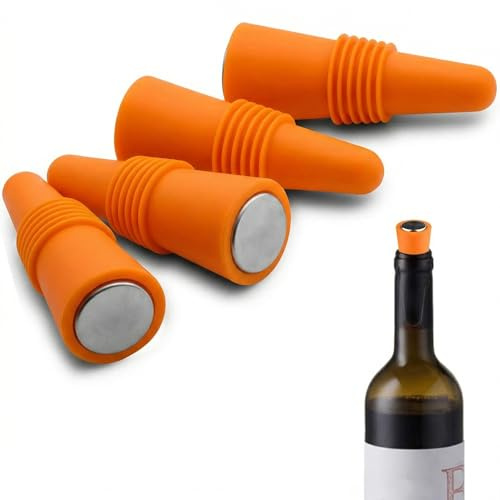 LYQNIHOB 4 Pcs Tapones Para Botellas De Vino, Tapón Reutilizable para Botellas de Vino espumoso, Tapones de Silicona para Botellas de Vino, para Cerveza, champán, Prosecco, Uso doméstico, Naranja