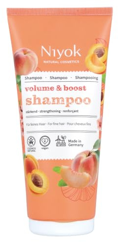 Niyok Shampoo Volume & Boost 200 ml för fint och livlöst hår | Vårdande rengöring, mer smidighet och naturlig glans, persikodoft, tillverkad i Tyskland