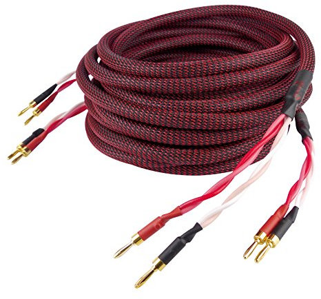 Dynavox Perfect Sound Cavo per altoparlanti, coppia, cavo per altoparlanti flessibile di alta gamma con connettori a banana, preassemblato, colore nero/rosso, lunghezza 5 m