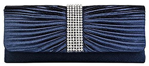 Eleoption Womens Satin Diamante Ladies Pleated Bow Wedding Bridal Prom Handbag Clutch Bag