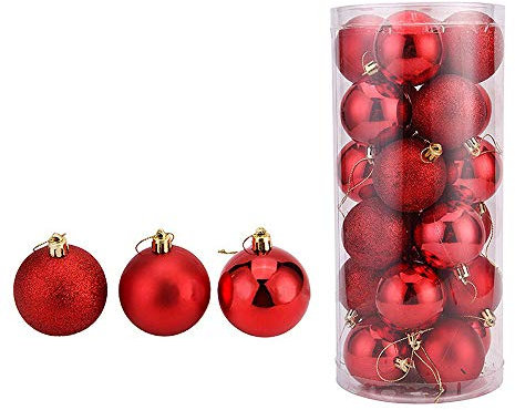 WAWJ 24PCS/Pack Bolas de Navidad Christmas Tree Pendant Ornaments Baubles Regalo de plástico Multicolor de Bola 4cm para decoración navideña de Navidad (Rojo)