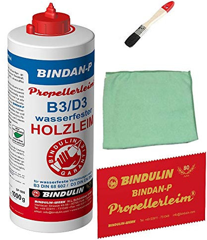 BINDAN-P Propellerleim® -das Original inklusive 1 Leimspachtel, Pinsel von E-Com24 und Microfasertuch zum nachwischen (1000 gr.)