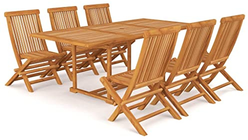 vidaXL Teak Massiv Gartenmöbel Set 7-TLG. Gartenset Gartengarnitur Sitzgruppe Sitzgarnitur Gartenstuhl Gartentisch Tisch Stühle Klappstühle