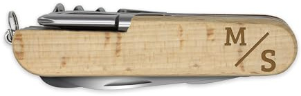 printplanet - Holz Taschenmesser mit Namen, Initialen oder Wunschtext selbst gestalten - Taschenmesser aus Holz mit Gravur personalisieren - Motiv: Initiale