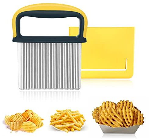 Ruikdly Wellenschneider, Edelstahl Wellenmesser Pommes Riffelmesser Gemüse Kartoffelschneider Messer für Obst Gemüse Salat Schneider Werkzeug (Gelb)