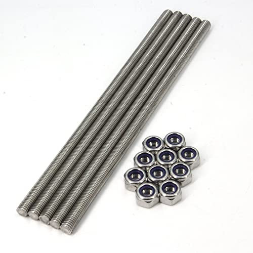 Zeberoxyz 5 pièces M10x250mm tige pleine filetée, 1,5mm de pas à droite, avec 10 écrous de verrouillage pour les fixations, les cintres, les boulons d'ancrage et les boulons en U