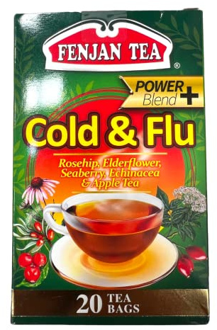 Fenjan Tea Power Blend+ Cold & Flu Rosehip, Elderflower, Seaberry, Echinacea & Apple Tea 40g 20 Bags (Pack of 6)