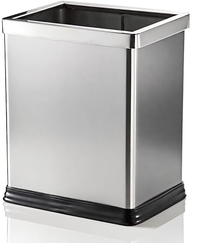 AVLA 10 Liter Open Top Trash Can, Stainless Steel Office Wastebasket, Small Kitchen Garbage Container Bin with Liner, Waste Trashcans for Bathrooms, Restaurant, Restroom, Powder Rooms, Home