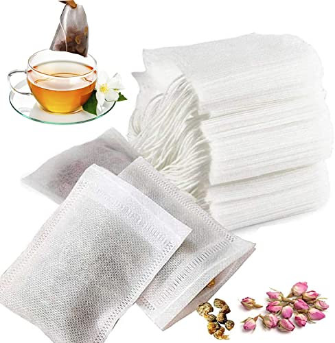 200 Pcs Teebeutel Leere 9x7cm Teefilterbeutel Einweg Teebeutel Losen Tee Aus Vliesstoff mit Kordelzug Feine Teebeutel für Losen Tee, Dufttee, Kaffee (Weiß)