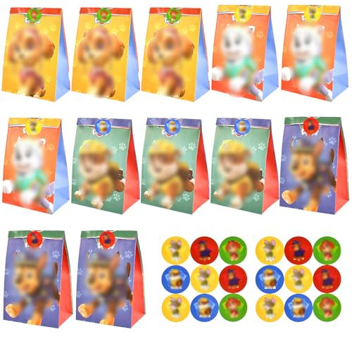 Papiertüten 12 Stück Geschenktüten mit 18 Aufkleber, Partytüten Candy Tüten zum Befüllen mit Spielzeug, Mitgebsel, Mitbringsel & Mehr, für Mitgebsel Kindergeburtstag