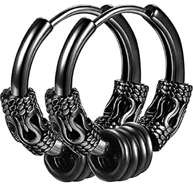 Ein Paar Creolen Medizinischer Edelstahl Vintage Perforierter Knorpelschmuck Ohrstecker Passt für Männer und Frauen Punk Hip Hop Ohrringe (schwarz)