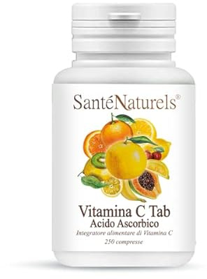 Acido Ascorbico 250 Compresse ● Vitamina C in Compresse non Rivestite 1000 mg (1 grammo) ● Integratore Alimentare Naturale ● No Ogm, No Lattosio, No Glutine ● Adatto ai Vegani
