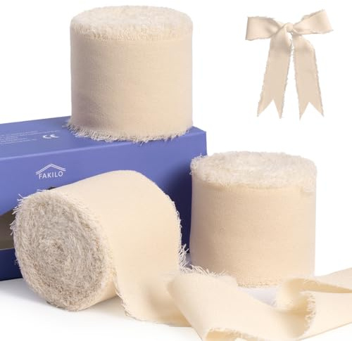 FAKILO Beige Chiffonband 3 Rollen 19,5m Vintage Bänder Set für Hochzeitseinladungen und Geburtstagsfeiern Dekorationen