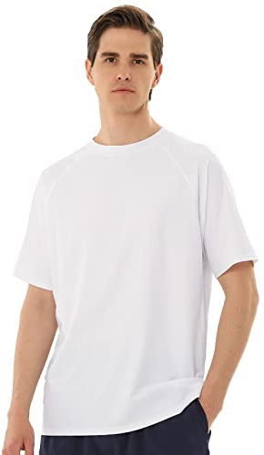 TIZAX Camiseta UV Hombre Manga Corta Traje de Baño Protección Solar UPF 50+ Rashguard Camisa Deportiva Secado Rápido Adultos Blanco L