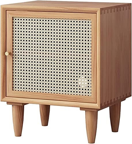 ZMYJTO Mesita De Noche Madera Ratán, Mesita De Noche con Puerta para Dormitorio, Mesita De Noche Multifunción Nogal, Organizador De Almacenamiento Mesa Auxiliar 45X35X55 Cm (Color: Cereza)
