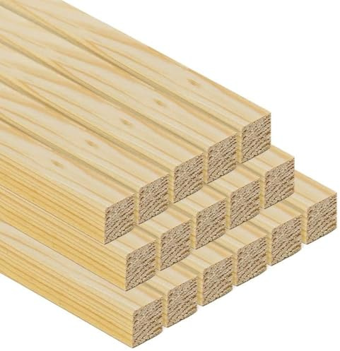 TWE Listelli Legno Massello Abete x 3 Metri Piallati su Quattro Lati con Smusso su Spigoli Made in Italy Confezione da 16 pz (15x15x3000) mm
