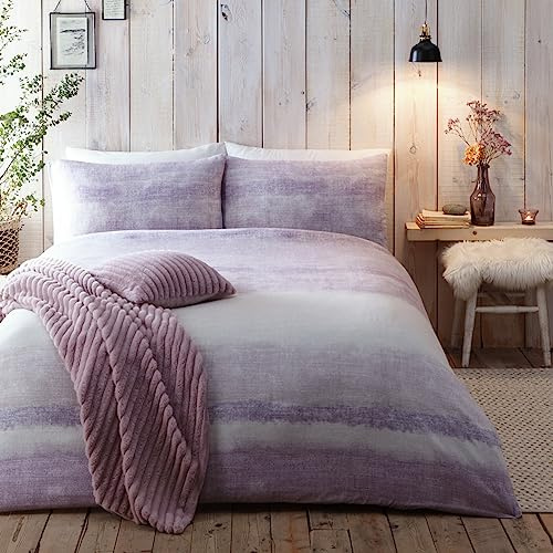 Appletree Mauve Gradient Stripe Duvet Cover Single (140x200cm) – 100% Brushed Cotton – 1 Pillowcase – Soft Tip Dye Purple Bedding – Reversible Quilt Cover – Cosy Autumn Bedroom Linen Set