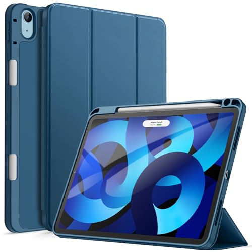 JETech Hülle für iPad Air 11 M4/M3/M2 & Air 5/4 10,9, Blau | Für iPad Air 11 (2026-2024) & Air 10,9 (2022/2020), Weiches TPU, Pencil Holder, Dreifach-Ständer, Stoßfestes Leichtdesign
