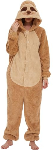 chuangminghangqi Pyjama Barboteuse Combinaison Animal Adulte Unisexe Costume Onesie Sleepwear Jumpsuit Vêtement Nuit Capuche Grenouillère Loungewear Chaud Douce Party Fête Soirée (Paresseux,S)