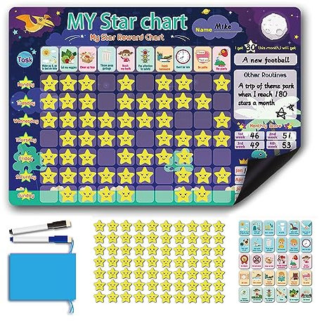Dechoga Belohnungstafel für Kinder, magnetischer Kühlschrankplaner, Magnettafel zum Inspirieren von gutem Verhalten, Routine-Board für Kinder, für Kleinkinder, mit 30 Aufgaben und 70 Sternen