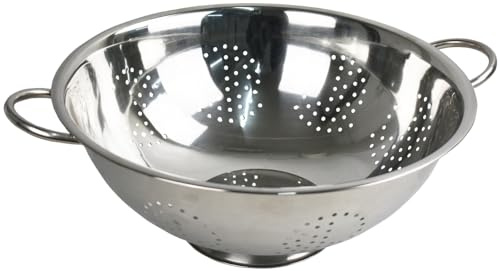 Sterling Ventures Stainless Steel Colander with Feet and Handles Silver Dishwasher Safe Quick Draining Multiple Micro-Perforations Multi-Purpose Pasta Vegetable Spaghetti Fruit (34CM)