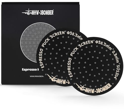 MHW-3BOMBER 58.5mm Puck Screen 2Pcs, Espresso Metal Espresso Filter Reusable Coffee Filters for 58mm Portafilter Basket 0.8mm Thickness Titanium Coating Black Model: FG7012-OS