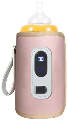 VGEBY Flaschenwärmer, USB Babyflaschenwärmer mit Temperatur LCD Bildschirmheizung, Wasserdichter Tragbarer Milchflaschenwärmer für Muttermilch und Milchnahrung (PINK), #012