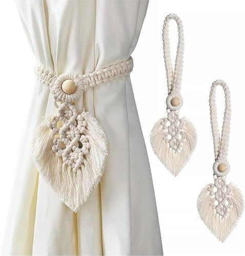 YiiLi 2 Stück Boho-Vorhang-Raffhalter, Blatt-Vorhang-Raffhalter, Haken, Clip, Seilhalter, Schnalle, Handgefertigte Web-Halterungen, Böhmische Quasten-Halterungen, Vorhänge, Dekoration