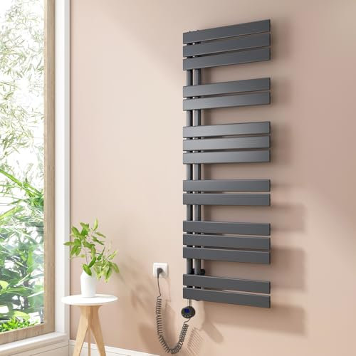Heilmetz Termoarredo Bagno 1385x500mm, Scaldasalviette Elettrico Bagno con Termostato Digitale, Termosifone Elettrico con Element Riscaldante, Controllo Della Temperatura, Radiatore da Parete Vertical