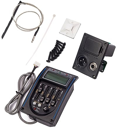 TOYANDONA Gitarren Vorverstärker Schwarz und Piezo Tonabnehmer mit 4-band Eq Kunststoffgehäuse Digitaler Tuner und Lcd Display Zubehör für Akustische Gitarre