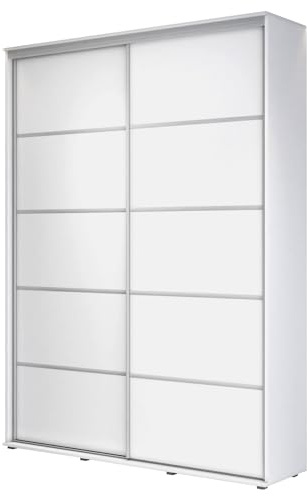 Meble Slupia - ZUZA Plus Garderobenschrank - Kleiderschrank Schiebetüren - 150 x 242 x 45 cm - Kleiderstange Schrank - Kleider Schrank für Schlafzimmer, Flur, Jugendzimmer - Weiß