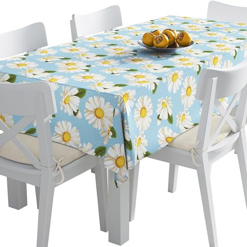 HEKO PANELS Tischdecke 140 x 240 cm Abwaschbar Tischtuch Gartentischdecke Fleckschutz Wasserabweisend Tafeldecke Kamille Blumen