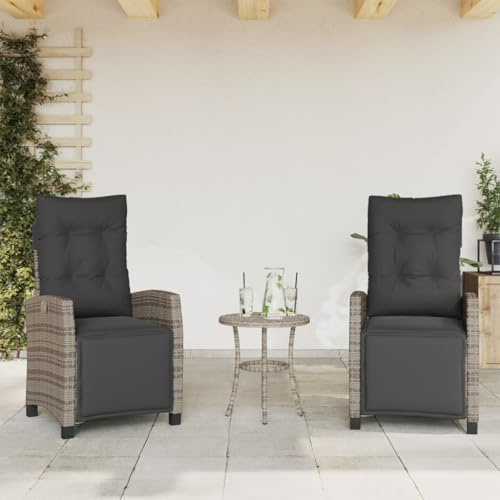 Festnight Polyrattan Gartenstuh 2er Set Hochlehner Verstellbar, Gartenmöbel Set mit 2 Sessel, Rattan Gartensessel mit Sitz- und Rückenkissen, abziehbarer und waschbarer Bezug - Grau