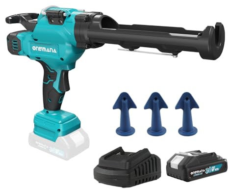 ONEMANA 20V Caulking Gun Anti-drip Caulk Gun with 10oz/300ml Led Light Caulking Gun Tool 6 Adjustable Speeds Caulking Tool for Filling with Battery & Charger