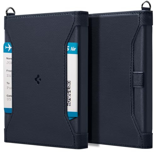 Spigen Reisepass Hülle mit RFID-Blockierung und SIM-Karten-Pin Passport Cover aus Kunstleder - Marineblau