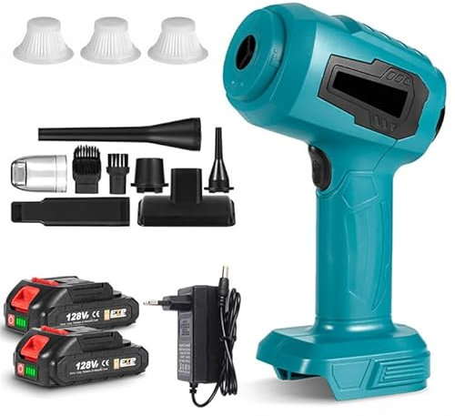 Aspiradora de mano recargable 28000 PA, 5 en 1 para coche y hogar, 500 W, sin cables, miniaspirador, 2 baterías