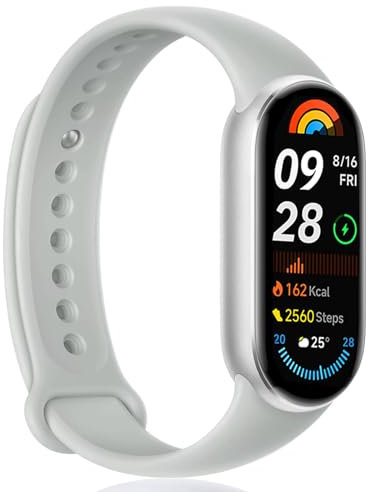 Mi Smart Band 9 - 21 días de duración de la batería, pantalla AMOLED, frecuencia de actualización de 60 Hz, 150+ modos, Sueño, Estrés, SpO2, Monitor de Frecuencia Cardíaca, 5ATM, App Mi Fitness,Plata