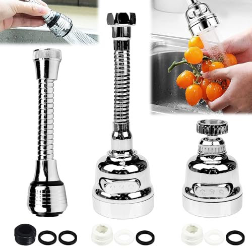 Begpoee 3 Pezzi Spruzzatore Rubinetto Girevole a 360°, Prolunga del Aeratore Cucina, Accessori per Cucina e Bagno (Argento)