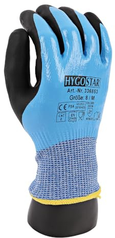 FRANZ MENSCH 24 Stück Hygostar Schnittschutzhandschuhe Cut Allfood Nitril | Nitril-Beschichtung, Packung, blau-schwarz, 9/L, L: 26cm, Arbeitshandschuhe, Schnittschutzhandschuhe, Baustellenhandschuhe