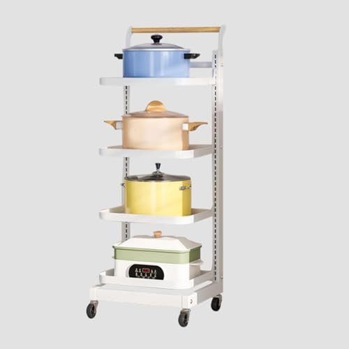 ErZhuiZi Pan Lid Organiser for Cupboard Kitchen Shelf Organiser White Pot Lid Holder While Cooking Microwave Shelf Stand Floor,White-4 * 4boards