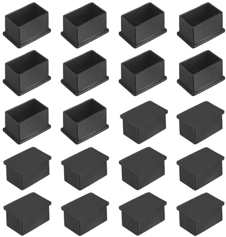 M METERXITY 20-Pack Rectangle Chair Leg Caps, 1.2 x 2 (30 x 50mm) PVC Chair Leg Floor Protectors for Chairs/Table/Bed, Furniture Feet Covers Cups Non-Slip End Tips
