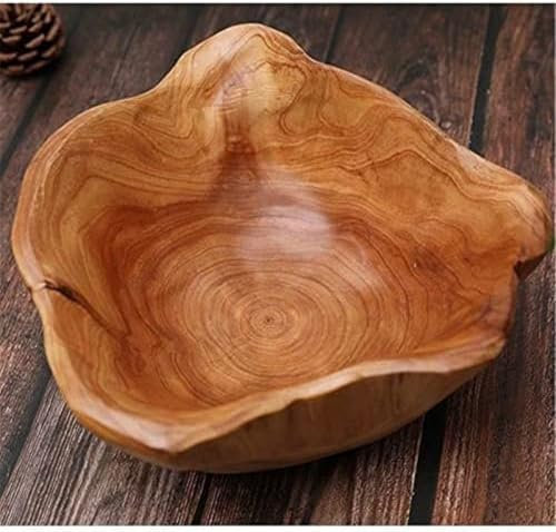 Frutero grande de madera hecho a mano, centro de mesa rústico para decoración del hogar, cuenco de masa natural, perfecto para frutas y verduras, estilo granja (35 x 39 cm)