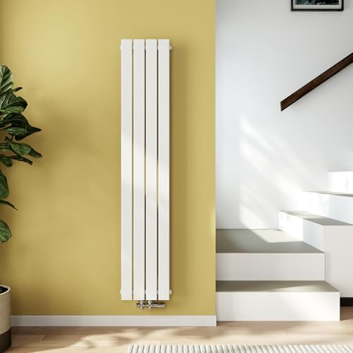 EMKE Design Heizkörper Schmal Hoch 160x30 cm Vertikal Flachheizkörper mit Mittelanschluss, Einlagig Paneelheizkörper Wandheizkörper für Bad, Schlafzimmer & Wohnzimmer, Weiß 501W